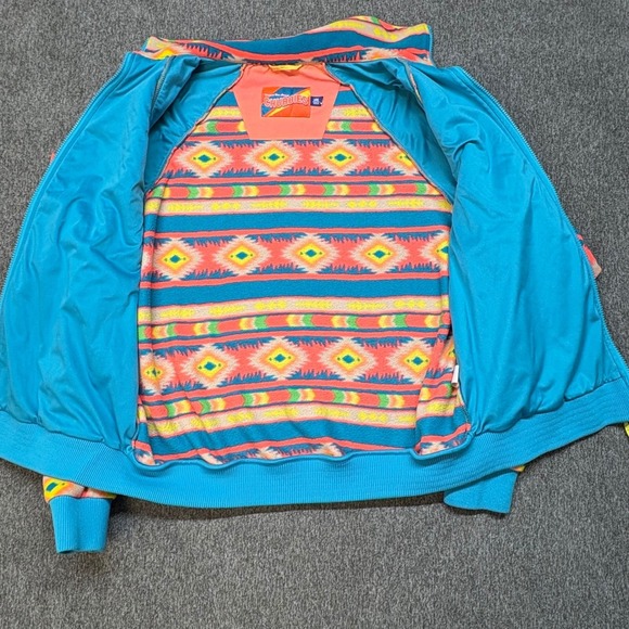 Chubbies Mens Fleece Jacket Large  Orange Aztec Southwestern Full Zip Lined - Picture 3 of 7